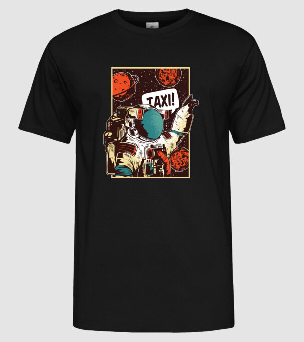 Astronaut Taxi model negru pe tricou