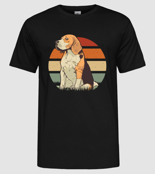 Beagle Retro Sunset model negru pe tricou