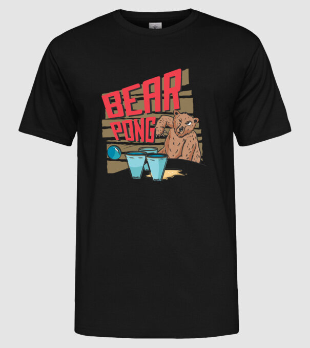 Bear Pong model negru pe tricou
