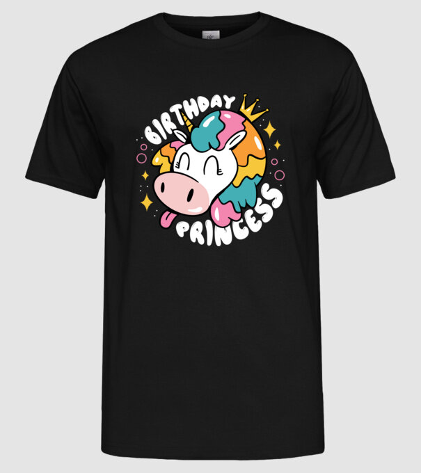 Birthday Princess Unicorn model negru pe tricou