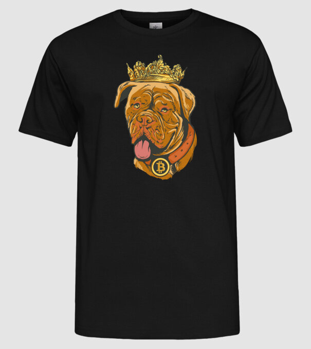 Câine Bitcoin model negru pe tricou