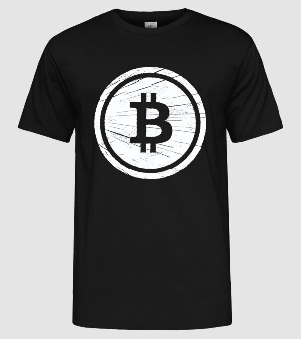 Bitcoin logo model negru pe tricou