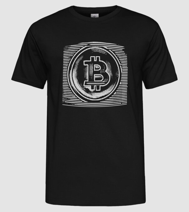 Bitcoin logo model negru pe tricou