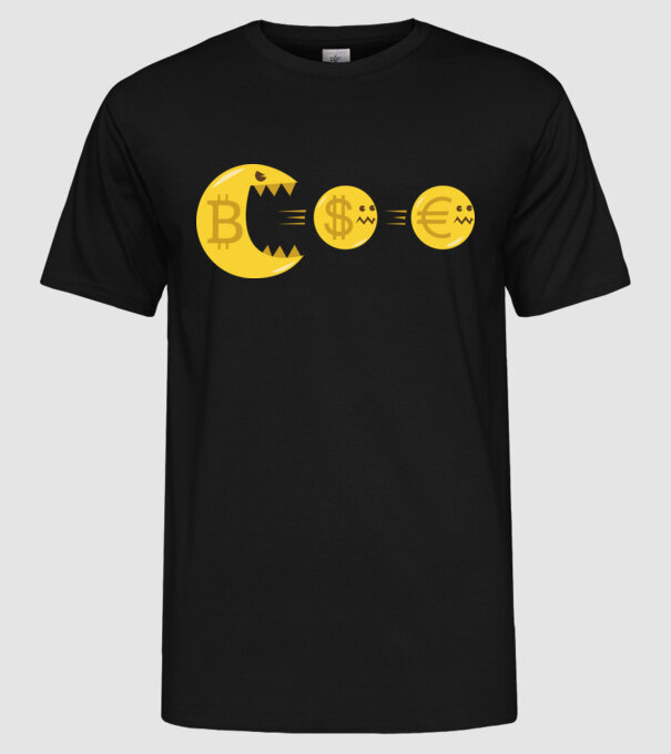 Bitcoin Pacman model negru pe tricou