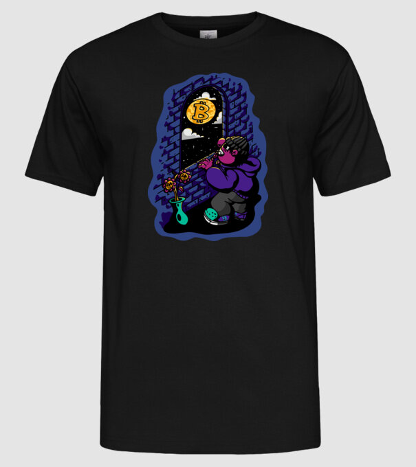 Bitcoin to the moon model negru pe tricou