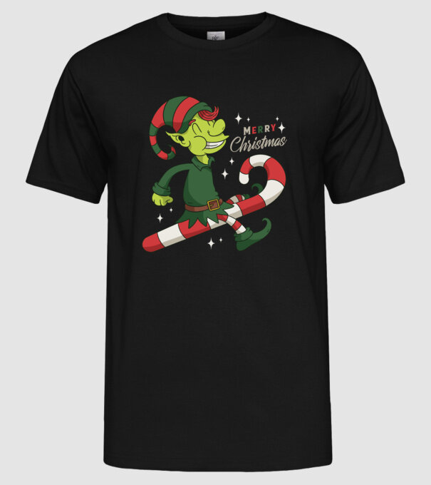 Crăciun Fericit Elf model negru pe tricou