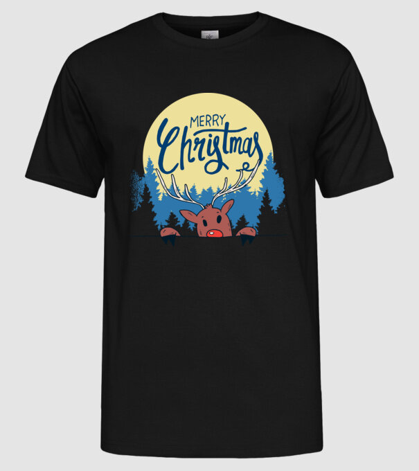 Crăciun Fericit Moș Crăciun cu ren model negru pe tricou