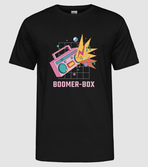 Boomer Box Magnetofon Retro model negru pe tricou