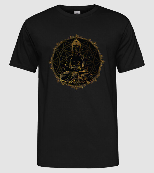 Buddha Mandala model negru pe tricou