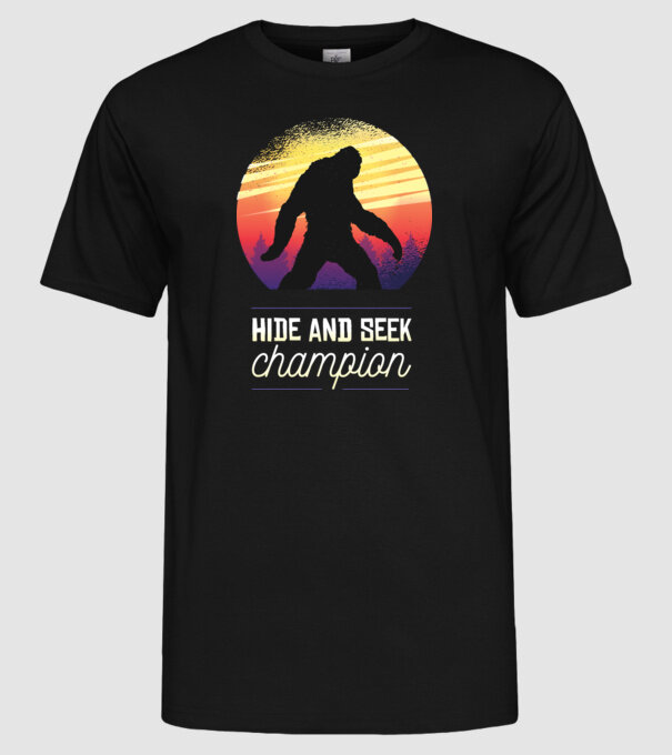 campion de-a v-ați ascunselea Yeti model negru pe tricou
