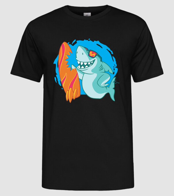 Mușcătură rechin Surf model negru pe tricou