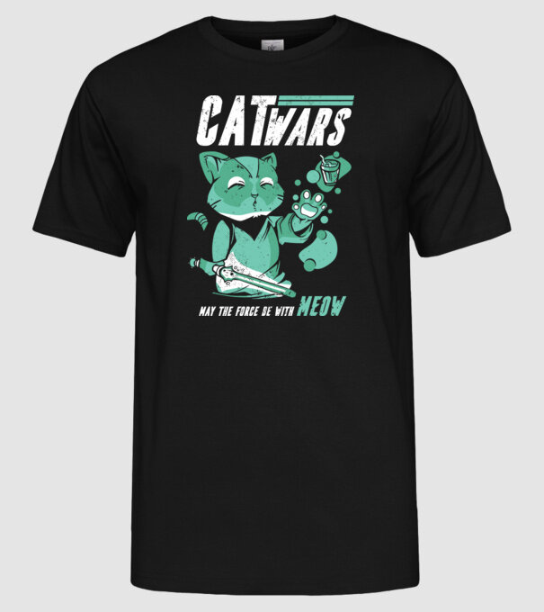 Cat wars - May the force be with meow model negru pe tricou