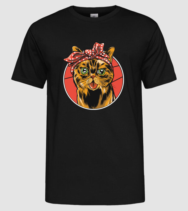Cap de pisică cu batic model negru pe tricou