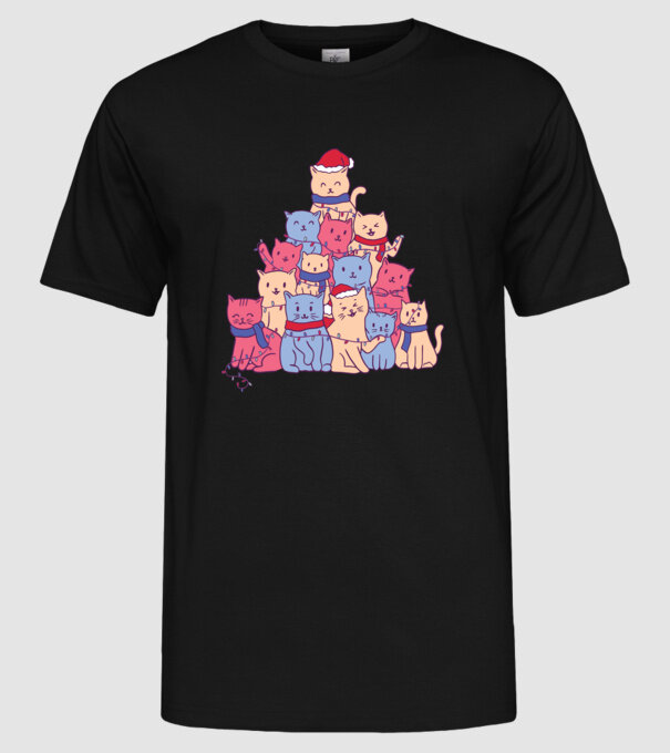 Pom de Crăciun Pisică model negru pe tricou