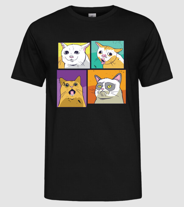Pisică Meme Pop Art model negru pe tricou