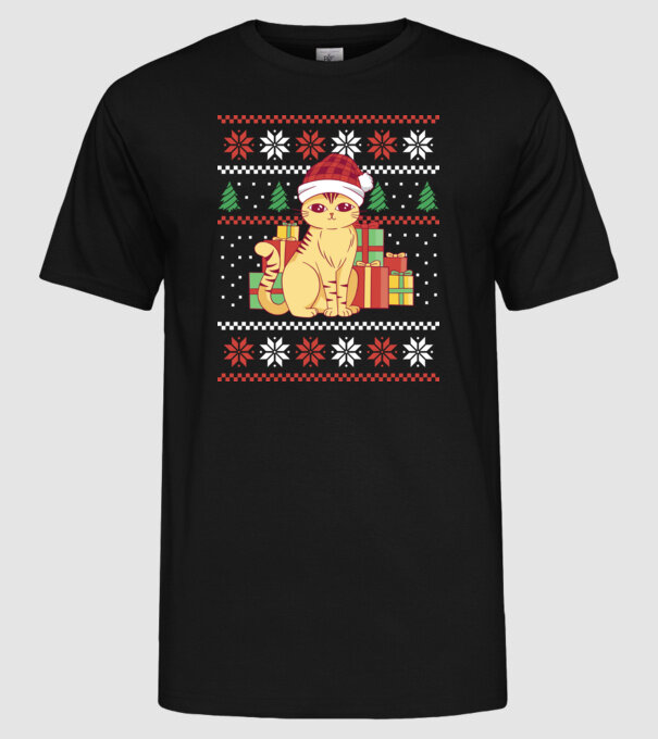 Pulover urât cu pisică model negru pe tricou