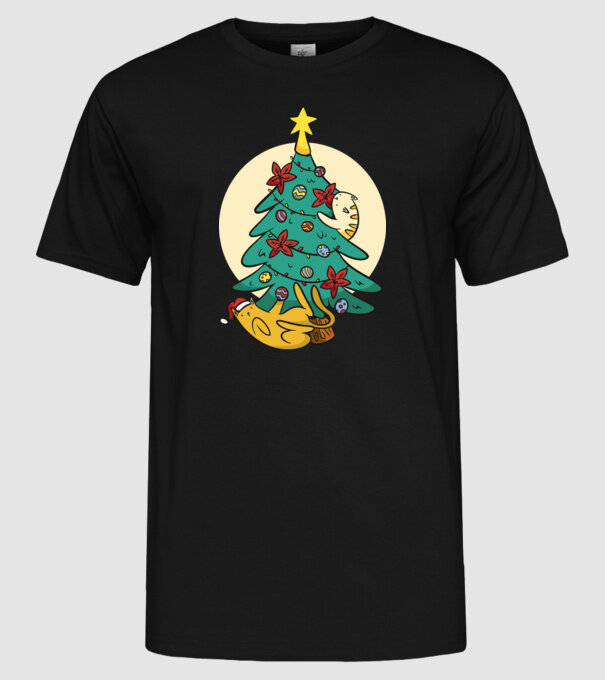 Crăciun cu pisică model negru pe tricou