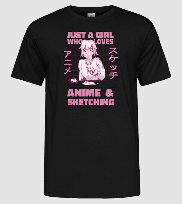 Doar o fată căreia îi place Anime și desenul model negru pe tricou