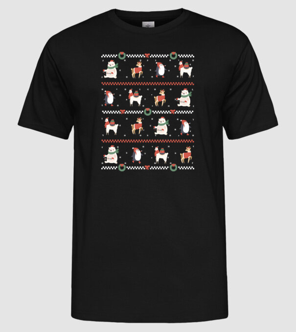 Pulover urât cu Animale drăguțe model negru pe tricou
