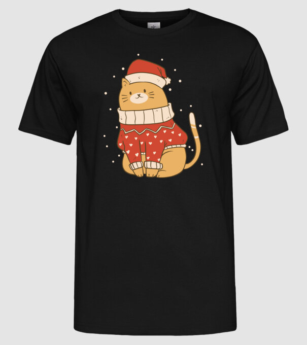 Pisică drăguță de Crăciun model negru pe tricou