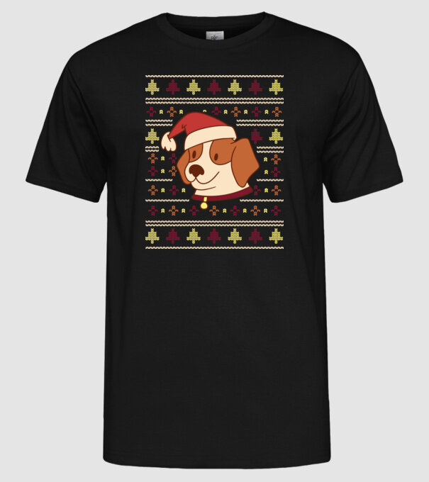 Pulover urât de Crăciun cu cățeluș drăguț model negru pe tricou