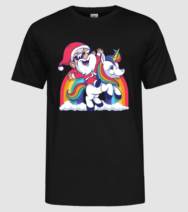 Moș Crăciun Drăguț Unicorn tricou model negru pe tricou