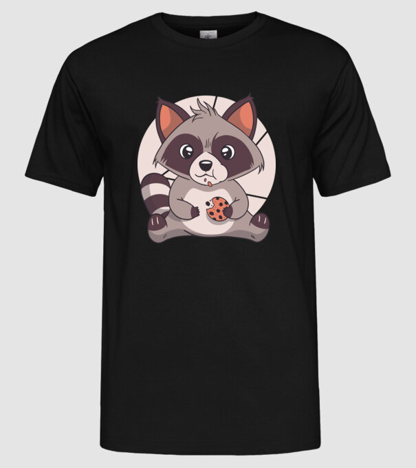Tricou raton drăguț mâncând biscuiți model negru pe tricou