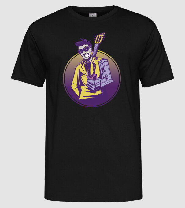Chitarist Cyberpunk model negru pe tricou