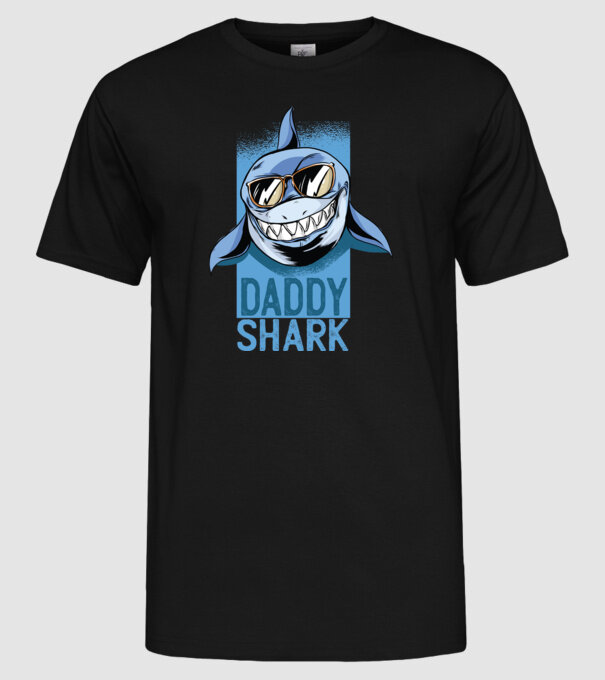 Daddy Shark tricou pentru tata model negru pe tricou