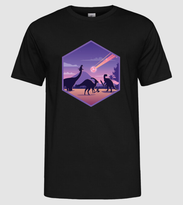 Dinozaur Meteor model negru pe tricou