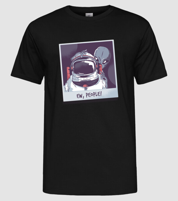 Ew, Oameni - Astronaut cu extraterestru model negru pe tricou
