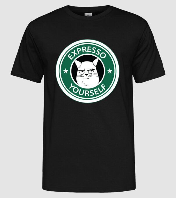 Expresso Yourself tricou Pisică cu cafea model negru pe tricou