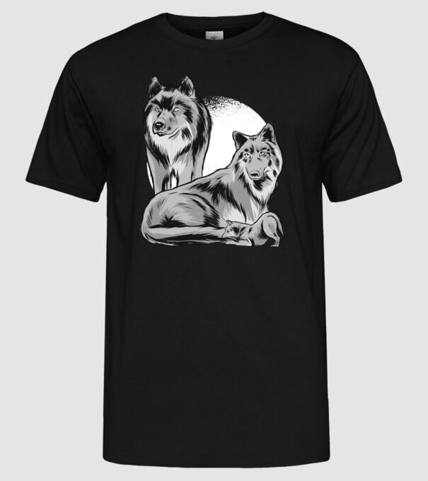 Familie de lupi model negru pe tricou