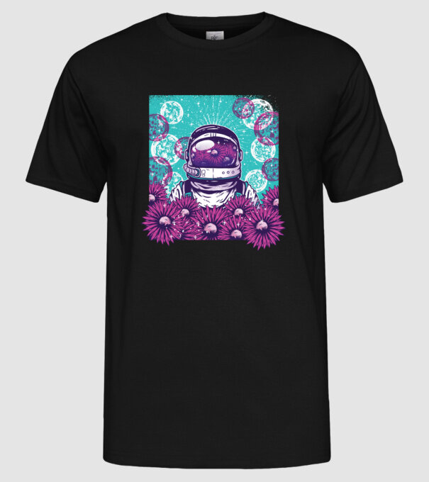 Floral Astronaut model negru pe tricou