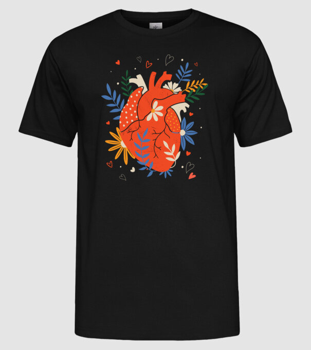 Inimă Floral model negru pe tricou