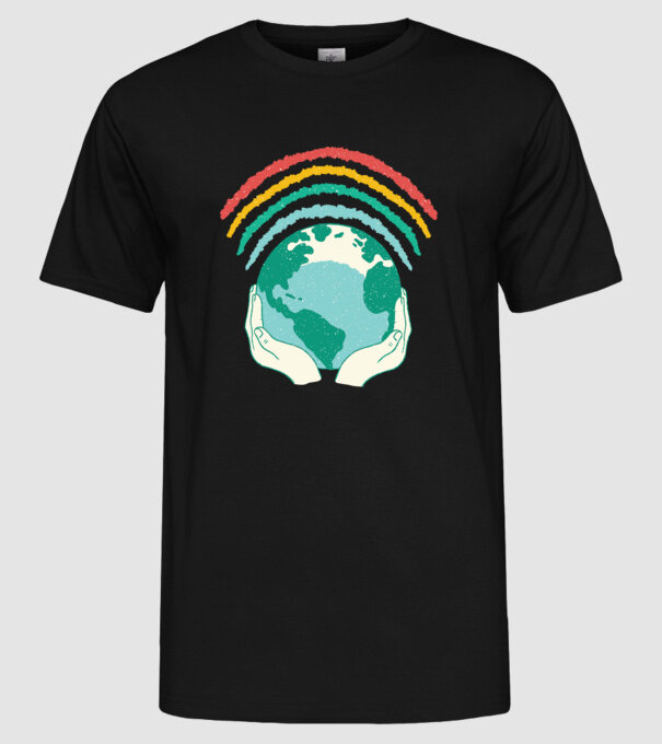 Pământ Wifi Curcubeu model negru pe tricou