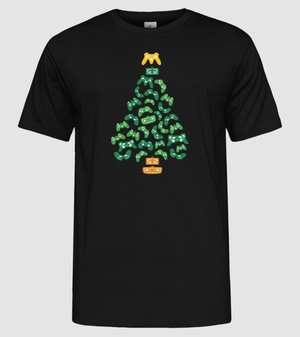 pom de Crăciun Gamer model negru pe tricou