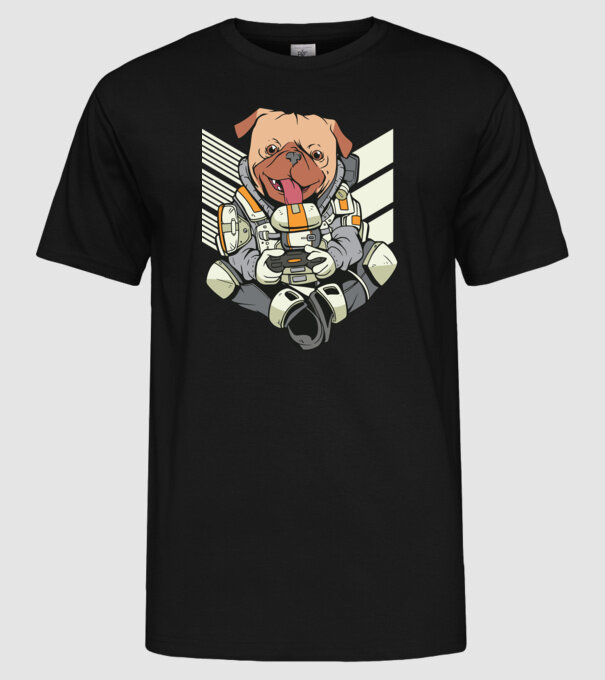 Mops Gamer model negru pe tricou