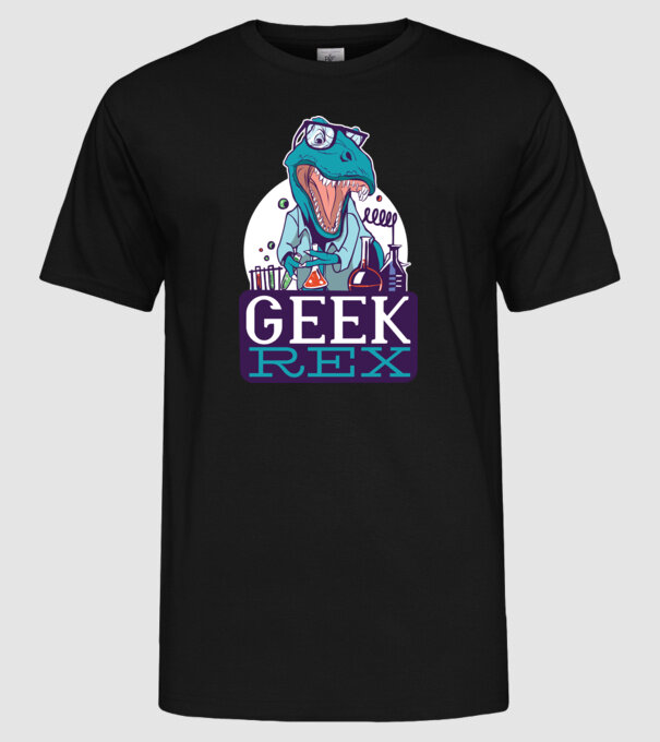 Geek Rex dinozaur tricou model negru pe tricou