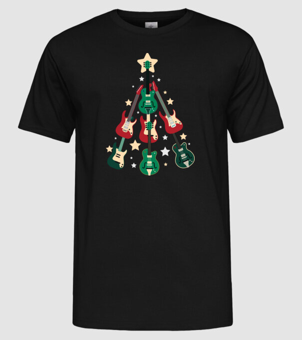 Pom de Crăciun Chitară model negru pe tricou