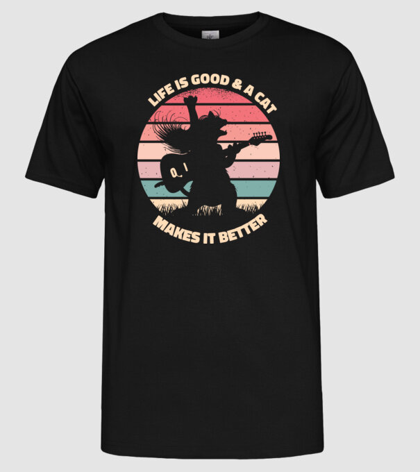 Pisică Chitaristă model negru pe tricou