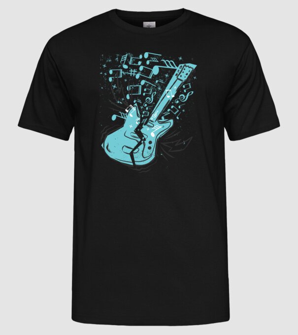 Tricou cu Chitară cu note model negru pe tricou