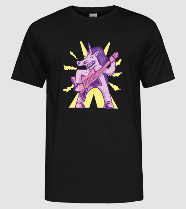 Unicorn cu chitara model negru pe tricou