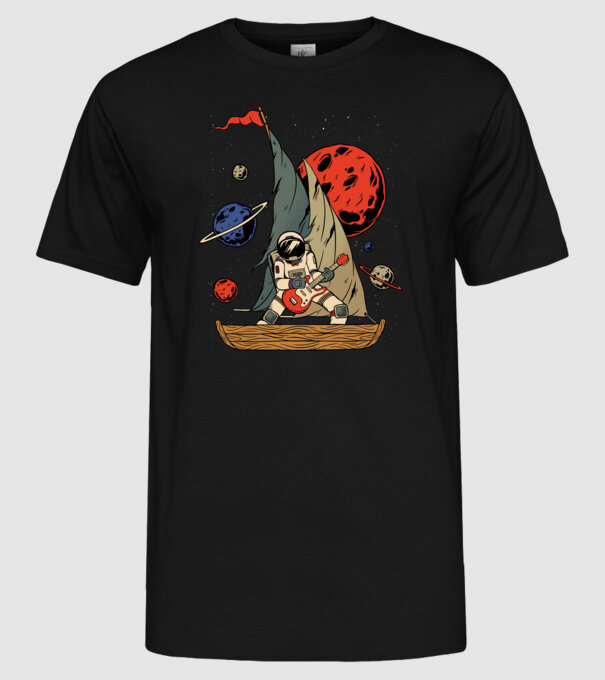 Astronaut Chitarist model negru pe tricou