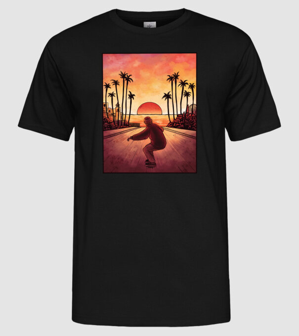 Apus de soare Skateborder model negru pe tricou