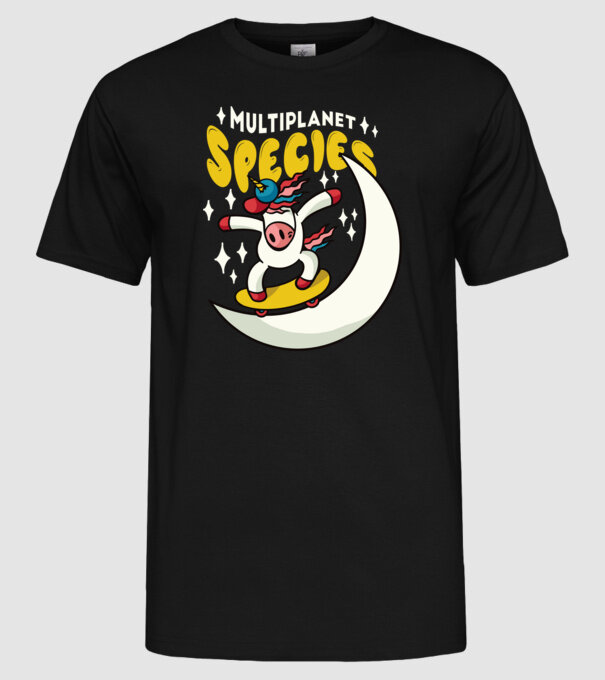 Skateboarding unicorn model negru pe tricou
