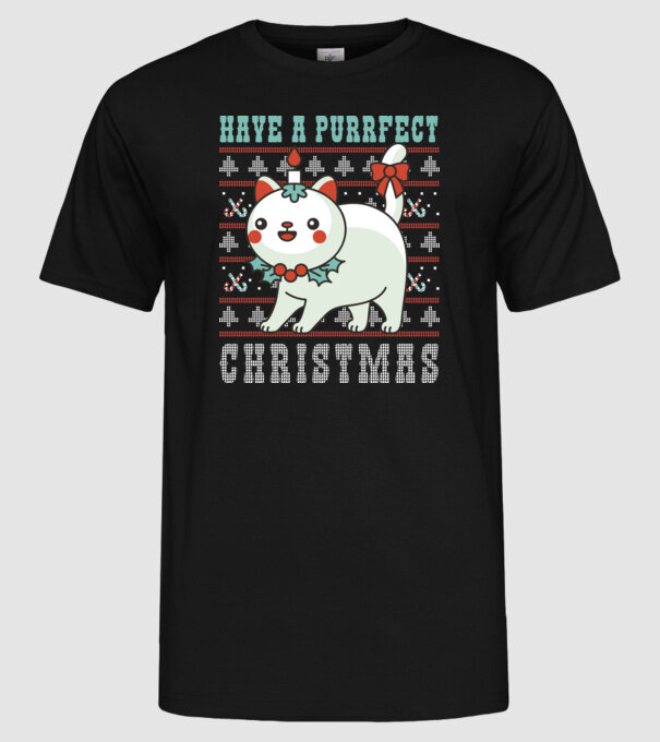 Have a Purrfect Christmas model negru pe tricou