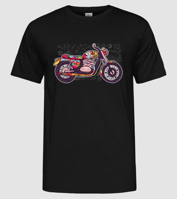 Motociclist Hippi model negru pe tricou