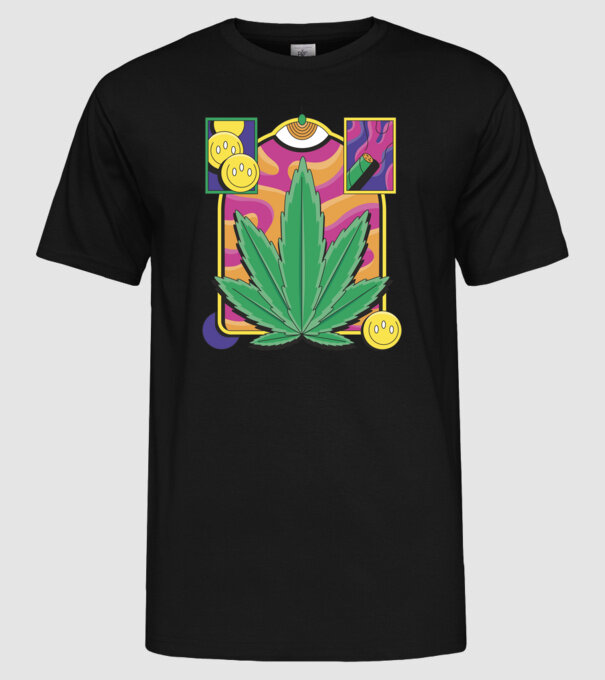 Hippy Cannabis model negru pe tricou