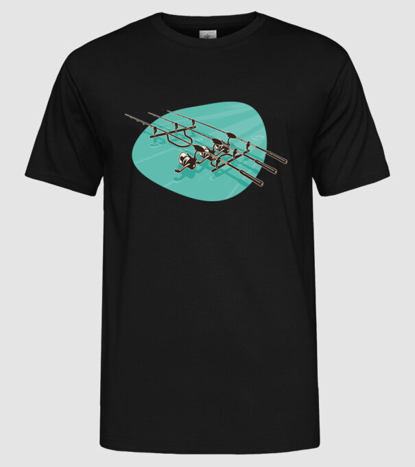 Undițe de pescuit model negru pe tricou